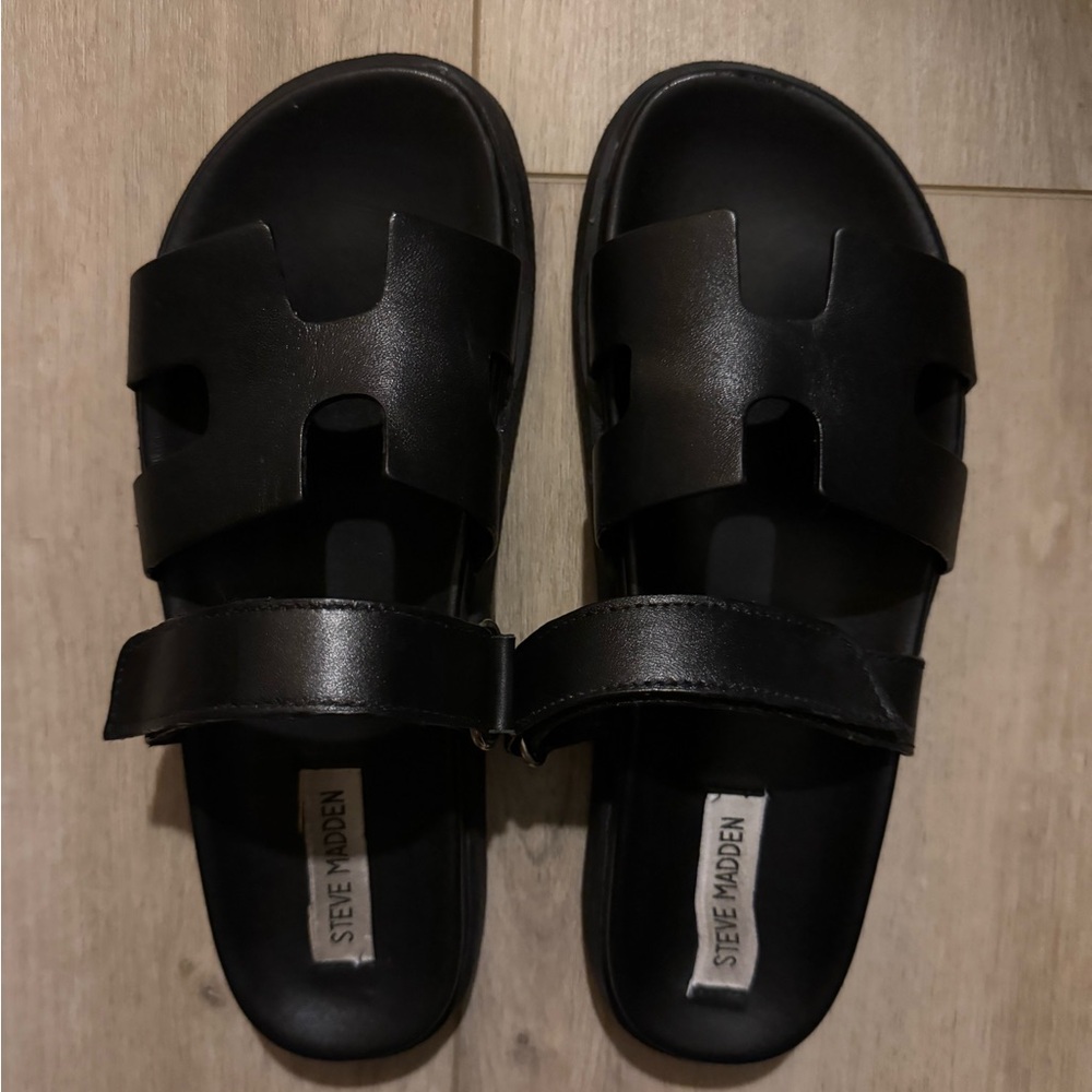 Steve Madden Black Leather Slides